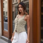 Chic Striped Sleeveless Linen Vest for Effortless Summer Style - Image 2