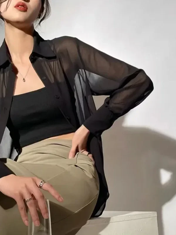 SMVP Chiffon Blouse for Women  New Summer Sheer Mesh Long Sleeve Sun Protection Shirts Fashion Office Lady Shirt Tops