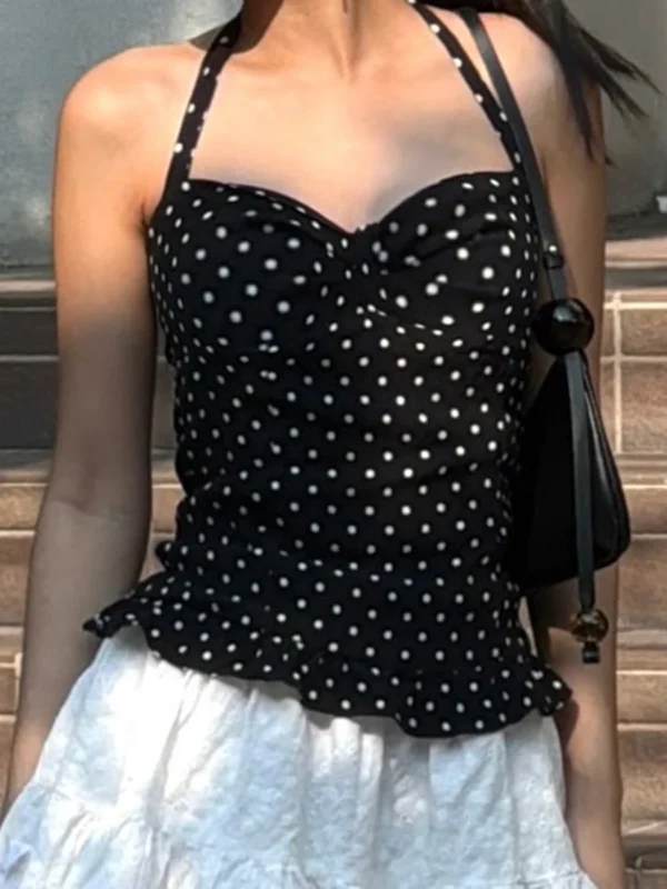 Chic Polka Dot Halter Top - Trendy Styles in S-XL Sizes