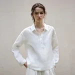 100% Linen Vintage Blouse Long-sleeved Women's Lapel Polo Collar Autumn Tops Loose Casual High Street Fashion Office Lady Shirts - Image 3