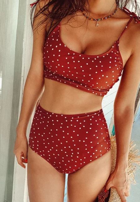Red High-Waist Korean Bikini Set - Flattering Summer Swimwear
