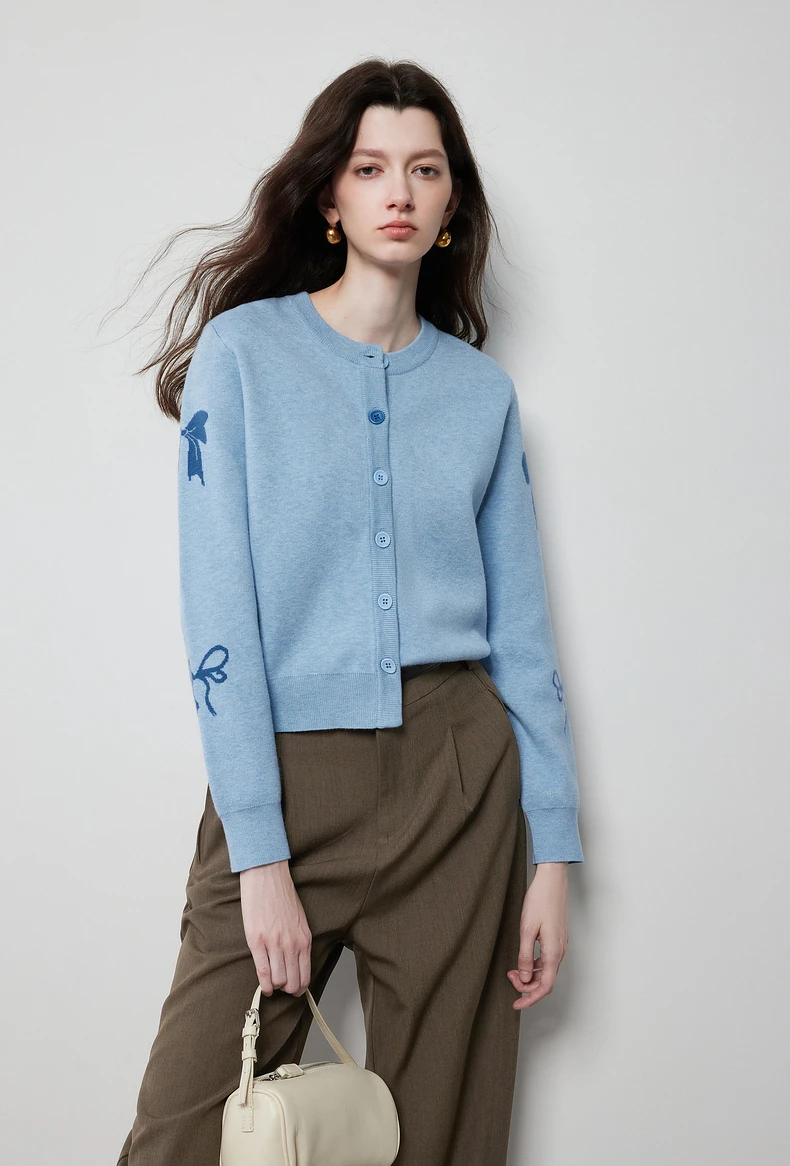 Kf-Sa840Fc223A834C729Da16Fec343F01C2F Bow Jacquard Cardigan Women Autumn Viscose Knit Office Style