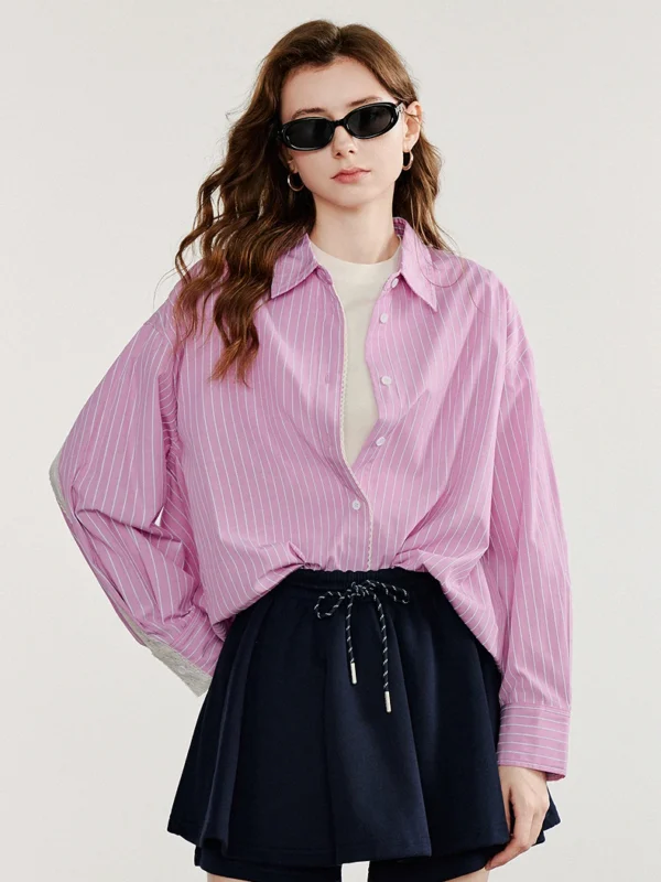 Chic Striped Lace Blouse for Women - Casual Fall Fashion