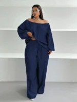 Chic Plus Size Spring Set: One Shoulder Top & Wide Leg Pants - Image 2