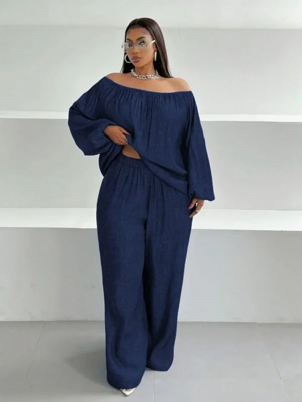 Chic Plus Size Spring Set: One Shoulder Top & Wide Leg Pants