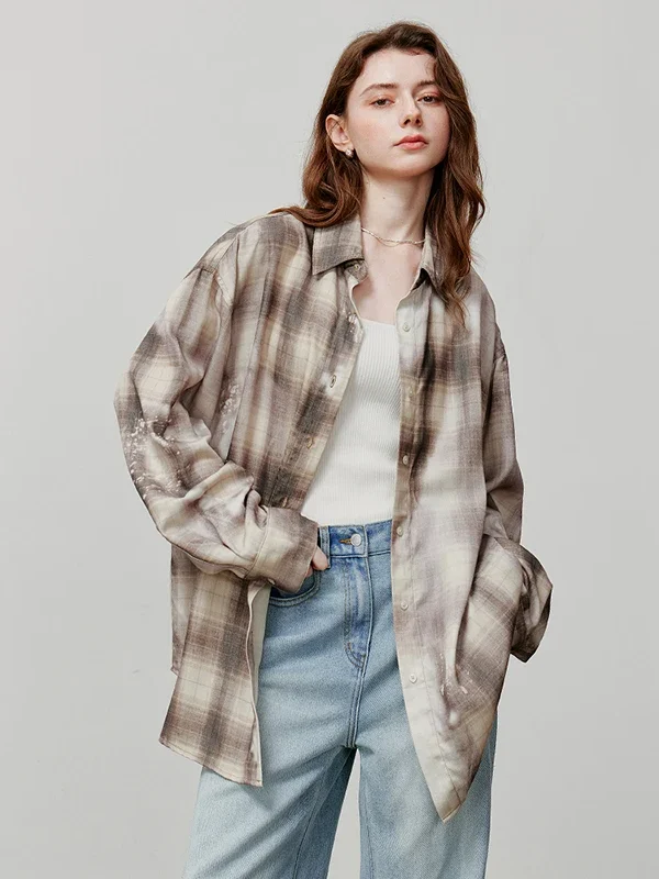 Vintage Plaid Lyocell Blouse for Effortless Summer Style