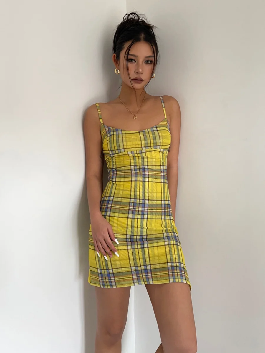 kf-Sabffe37088184bc6a9e7ed82216ab2d1O Vibrant Yellow Plaid A-Line Suspender Mini Dress Summer Style