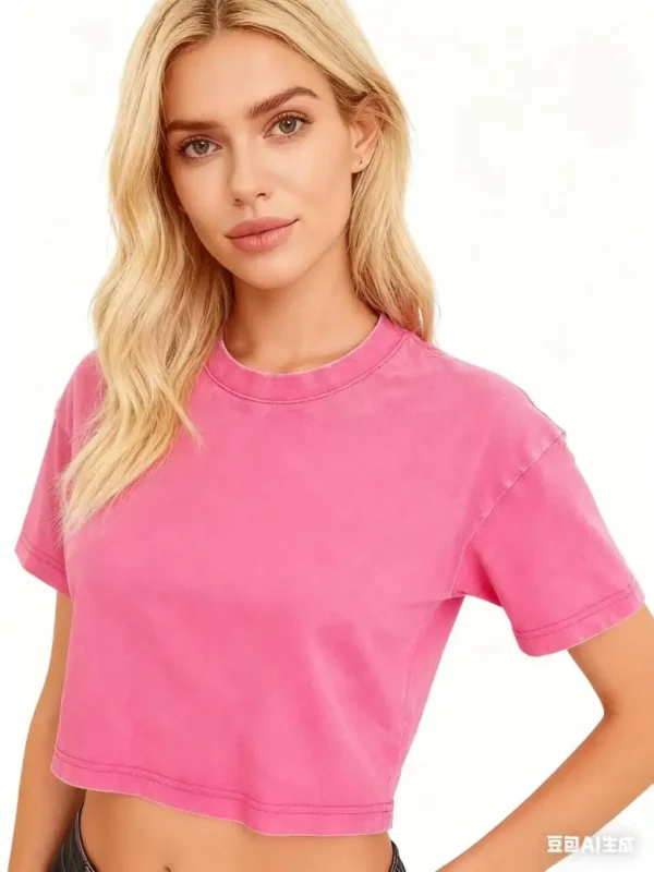 Cotton T-shirt, 230g women's style retro acid-wash100% pure cotton knit, casual and fashionablesolid color custom logo