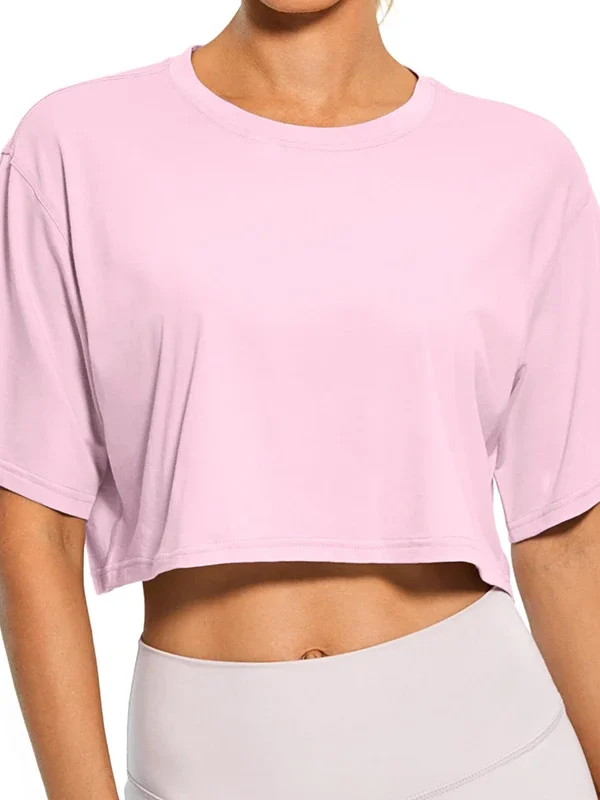 Harajuku Shirt Funny Y2K Women Crop Tops Casual Female Pink Crop Tops T-shirt Round Neck Short Loose Tee Shirt Summer Streetwear