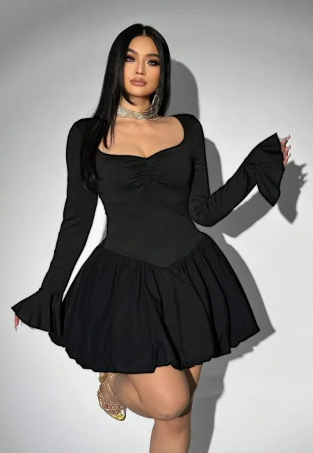 Flattering A-Line Dress - Winter V-Neck Ruffle Style