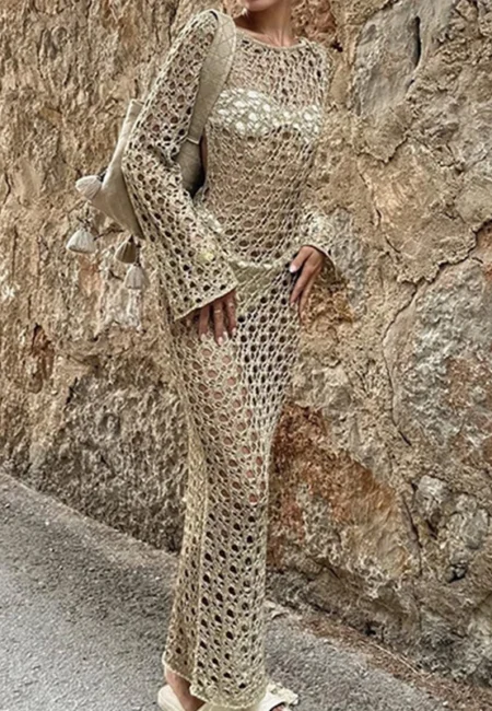 Luxe Khaki Hollow-Out Wrap Cover Up - Beach Resort Kaftan
