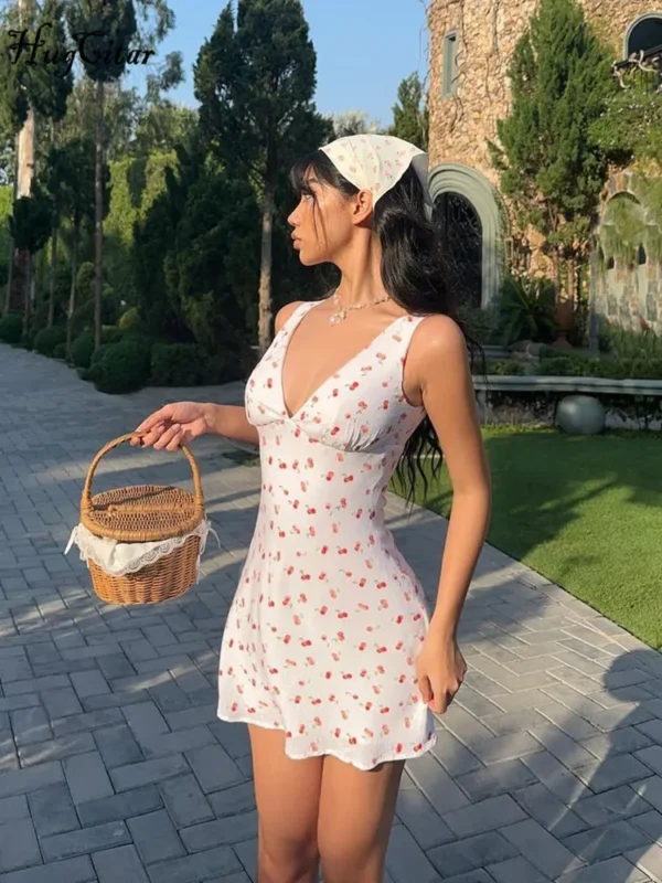 Cherry Print Backless Bodycon Mini Dress for Summer Elegance