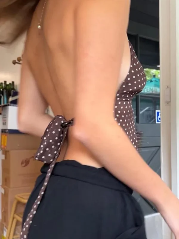 Chic Polka Dot Spaghetti Strap Vest with Scarf for Summer Style