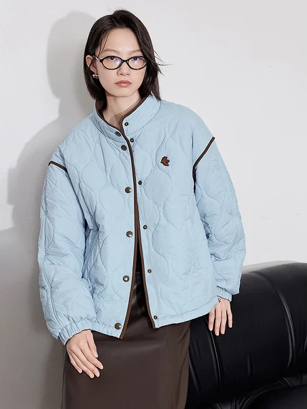 TOYOUTH Women Thick Cotton Coat  Winter Long Sleeve Lapel Collar Contrasting Color Splicing Elegant Outwear Jacket Coat