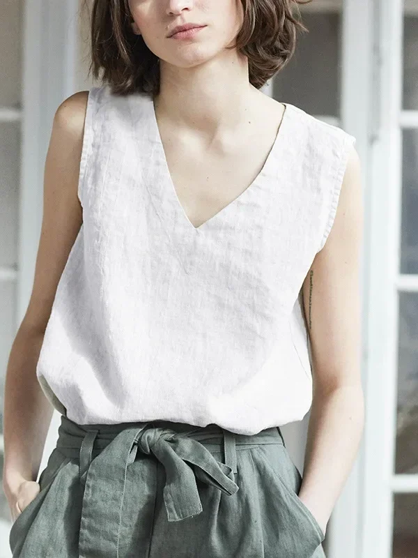 Effortlessly Chic Vintage Linen Tank Top for Summer Days