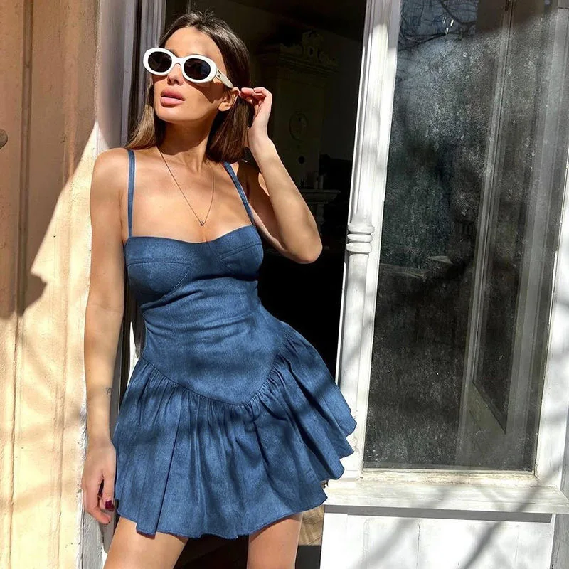 kf-Sb295be376c5e419c817c872ab9029bd1W Blue Retro Strapless A-Line Mini Dress - Vintage Suspender Style