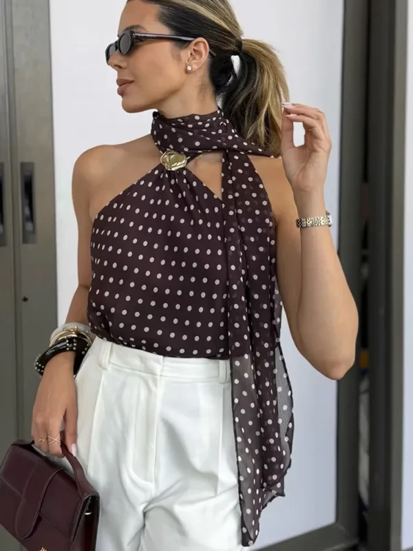 Chic Polka Dot Backless Halter Top for Elegant Summer Style