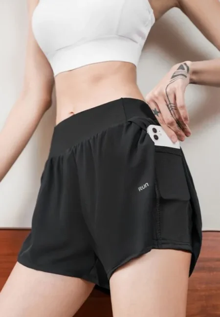 High-Waisted Yoga Shorts with Pockets - Women's Athletic Wear