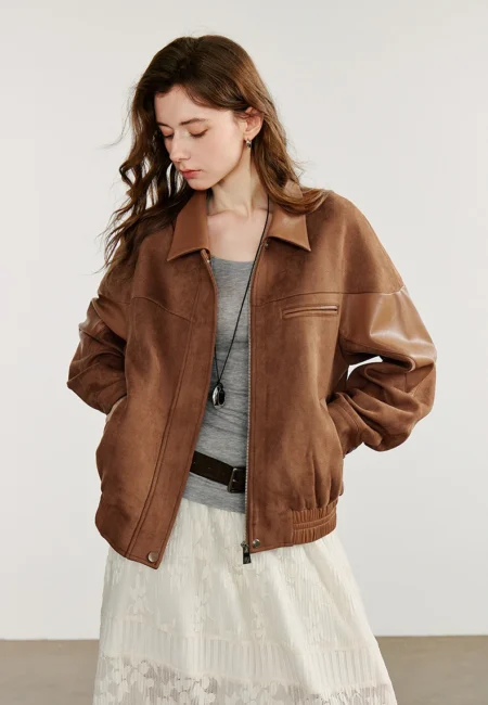 Stylish Suede Leather Jacket for Trendy Autumn Outings