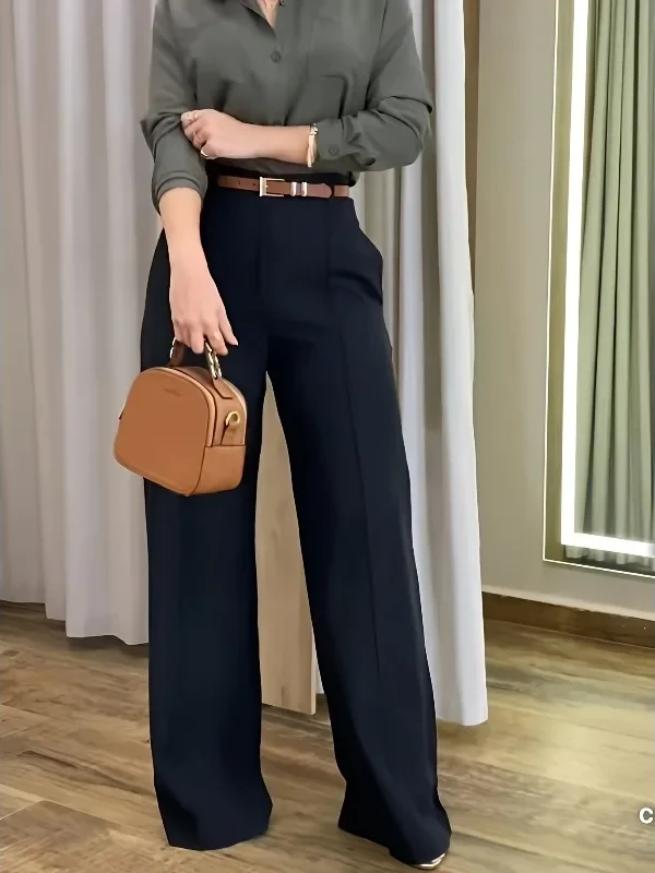 Luxurious Black High Waist Wide Leg Pants - Elegant Comfort