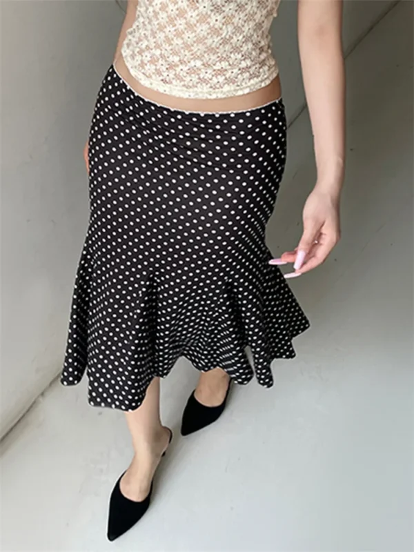 Women's Midi Skirts Dot Print Low Waist Skirts Spring Summer Casual Skirts  Fashion Casual Elegant Clothes
