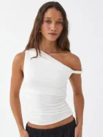 Effortless Off-Shoulder Summer Tank Top with Ruching