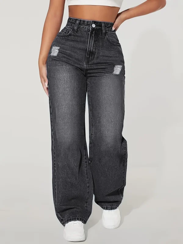 Chic Distressed Ankle-Length Wide Leg Jeans for Casual Style