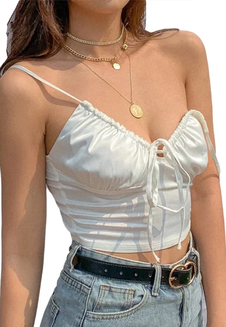 Luxurious Cotton V-Neck Crop Top - Summer Party Essential
