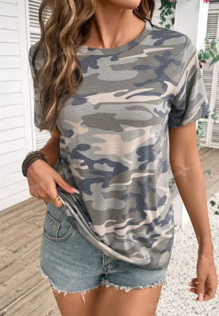 Trendy 3 D Camo Print Women's Summer Tee - Soft Polyester Top