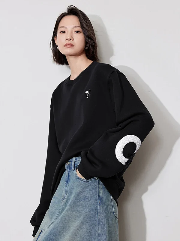 TOYOUTH Women Plush Sweatshirt  Autumn Winter Long Sleeve O Neck Embroidery Casual Pullover Hoodies Sweatshirt 3 Colors