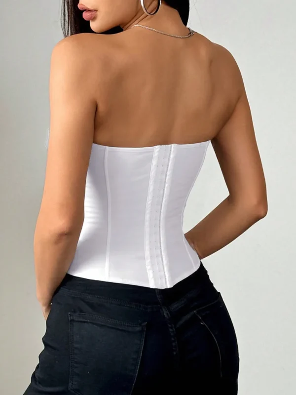 Y2K Vintage Strapless Overbust Corset Boned Lace-Up Back Bodyshaper Crop Bandeau Top Ladies  The Corset has padded cups