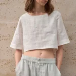Chic Summer Linen Crop Top for Women - Casual Elegance - Image 3