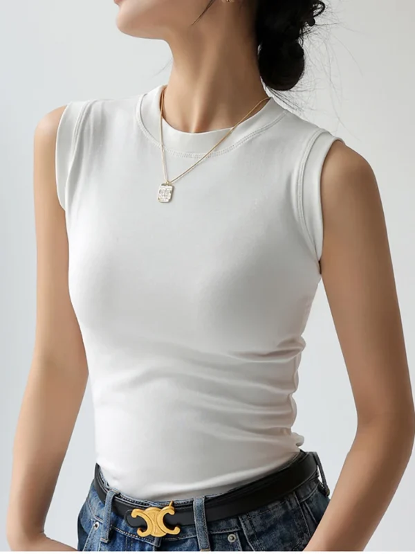 Camisole Vest for Women Cotton Round Neck Colourful Basic Sleeveless Undershirt Tops Tees with Coverage for Side Cleavage C4878