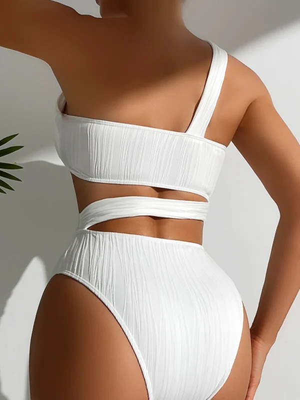 One Shoulder Bikinis Sets  Women White Hollow Out Push Up High Waist Swimsuit Summer Bathing Suit Two Piece Swimwear