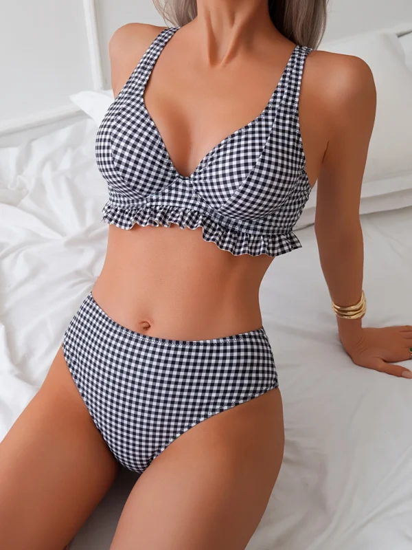 Plaid Printed Ruffled Frilled Bikini Women Swimwear Female Swimsuit Two-pieces Bikini Set Bather Bathing Suit Swim