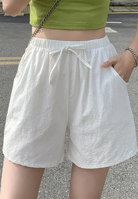 Women's Cotton Linen Drawstring Shorts - Breathable Summer Style