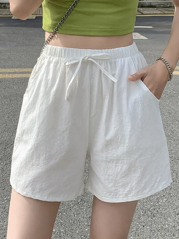 Casual Linen Shorts Women Gym Workout Shorts Cotton Shorts Summer Big Size Loose Home Beach Hot Lace Up Shorts
