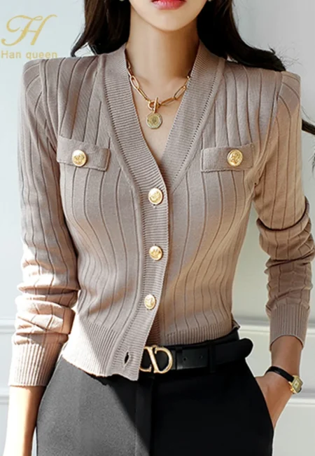 Premium Korean V-Neck Button Cardigan - Cozy Winter Knit