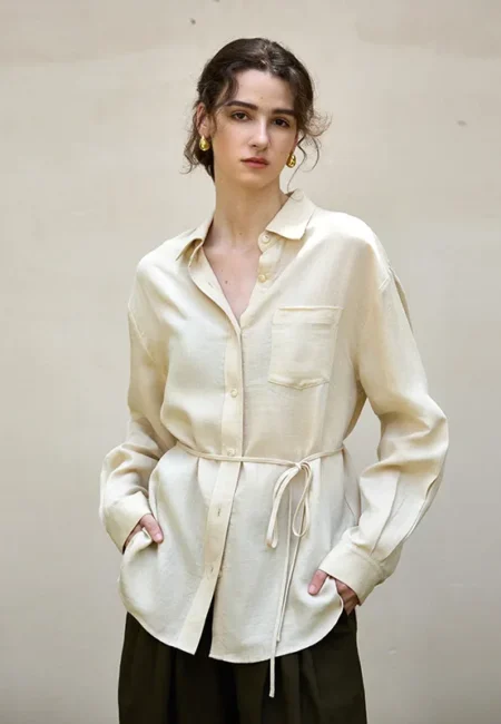 Luxe Linen Lyocell Blouse - Autumn Ready Turn-Down Collar