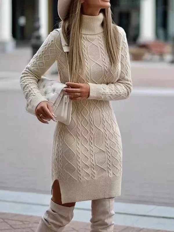 Chic Knitted Turtleneck Dress for Warmth & Elegance
