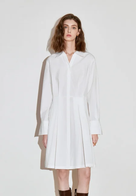 TOYOUTH Cotton Blend Pleated A-Line Dress Spring Office Wear