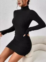 Chic Turtleneck Bodycon Mini Dress for Elegant Autumn Nights - Image 3
