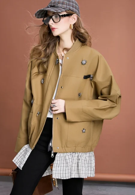 Diamond Beaded Oversized Jacket with Ruffle Hem - Women's Style