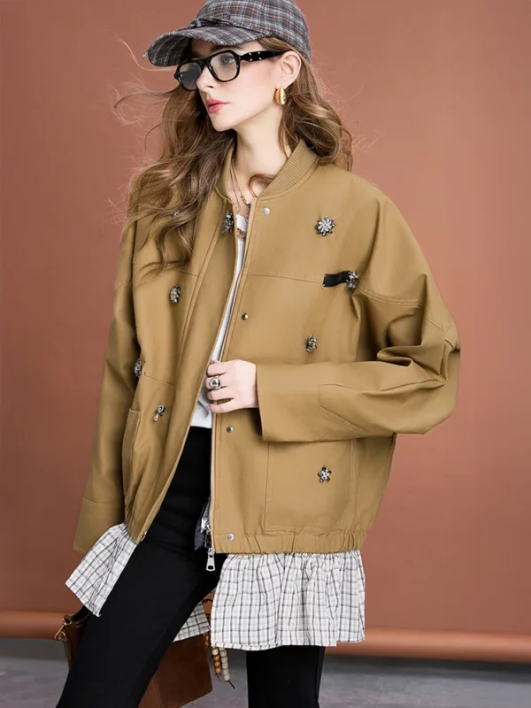 Diamond Beaded Oversized Jacket With Ruffle Hem - Women'S Style