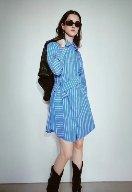 Sophisticated Dark Blue Striped Shirt Dress for Modern Women