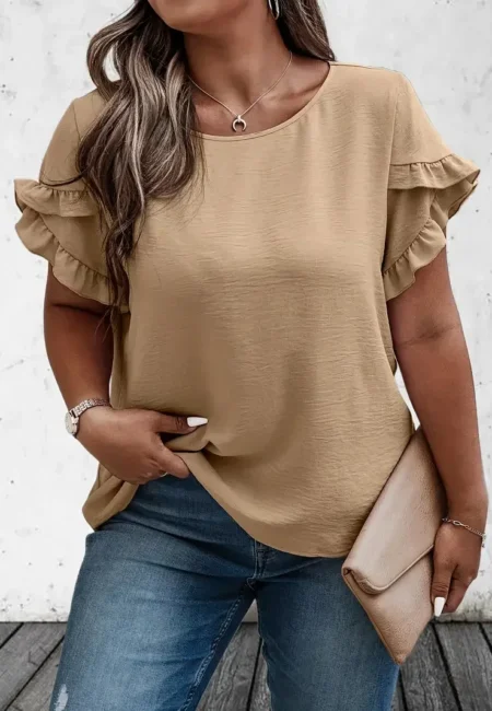 Flattering Ruffle Trim T-Shirt for Plus Size Women