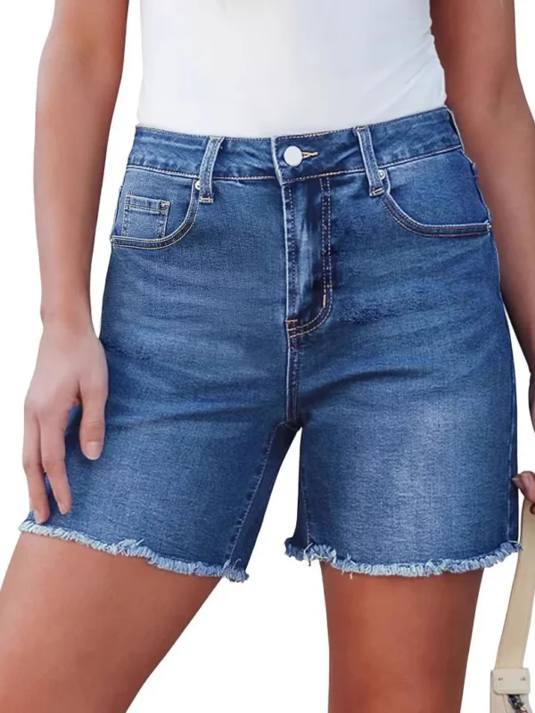 Chic High-Rise Distressed Knee Denim Shorts for Women
