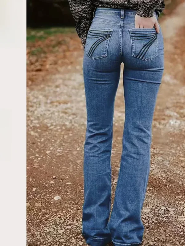 Blue Women's Elastic Wide Leg Jeans High Waist Loose Fit Embroidered Denim Pants Casual Comfortable High Stretch Denim Skinnies