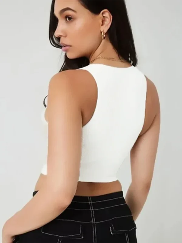 Classic White Vest Women Backless Sleeveless  Tank Top Summer Sports Yoga Elastic T-Shirt Crop Top