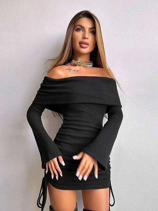 Chic Black Lace-Up Mini Dress for Effortless Autumn Style